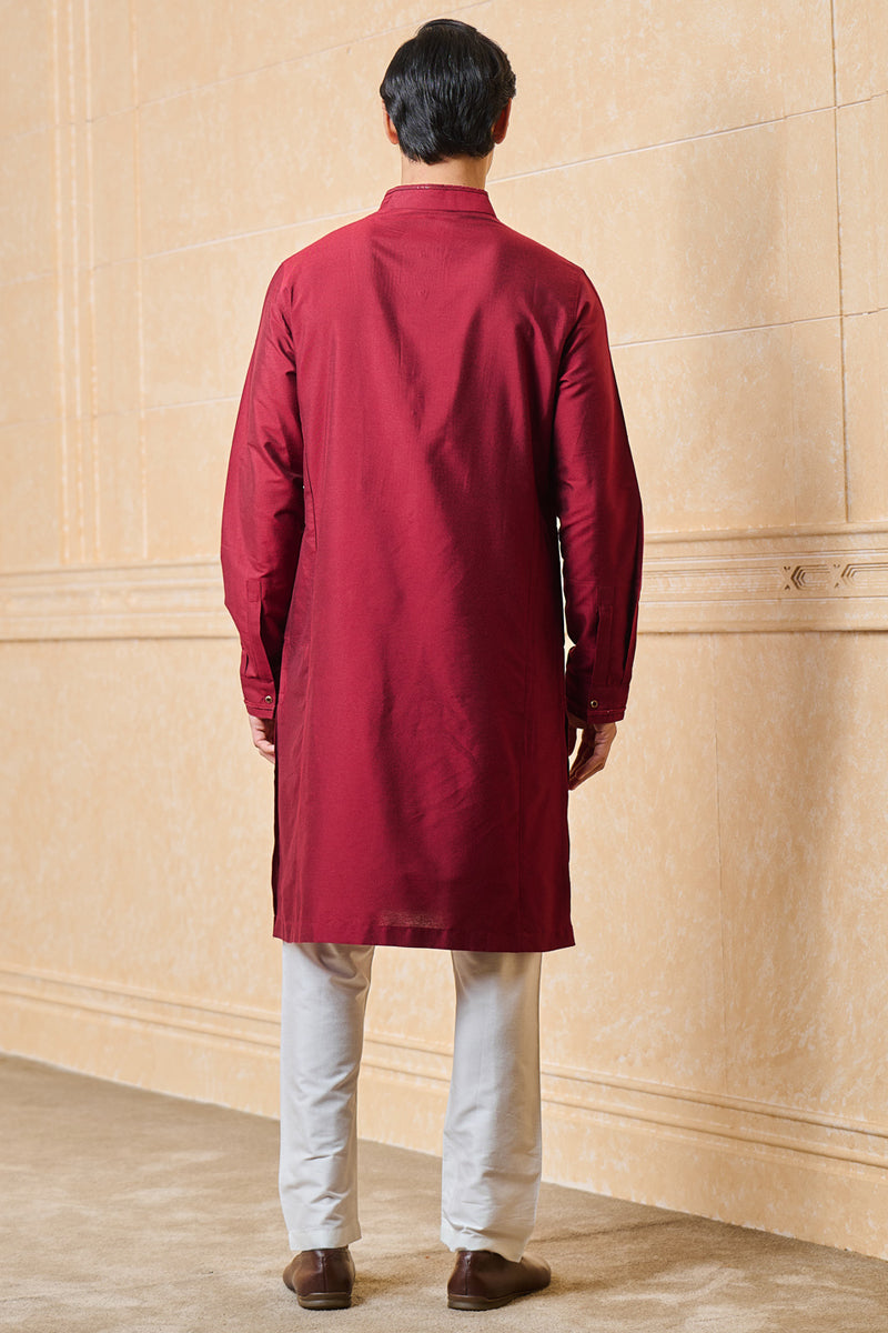 Maroon Kurta Set With Textured Front Yoke