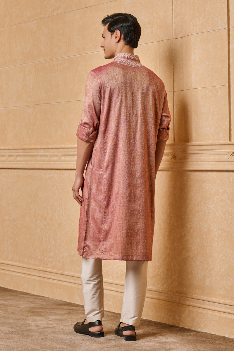 Peach Embroidered Jacquard Kurta Set