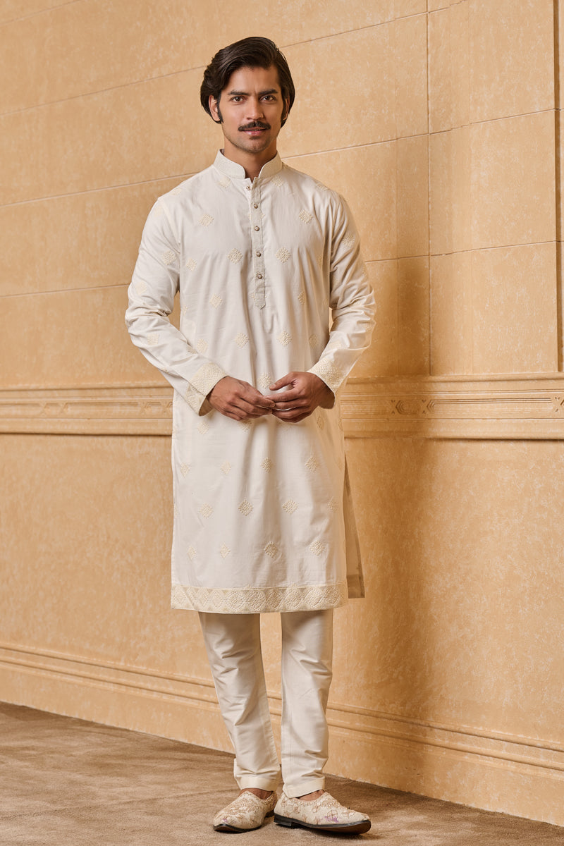 Ivory Cotton Embroidered Kurta Set