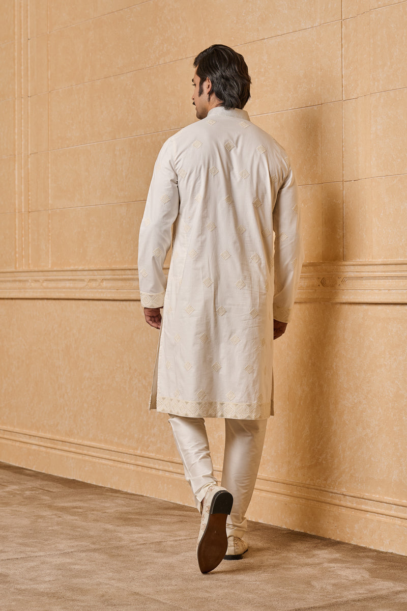 Ivory Cotton Embroidered Kurta Set