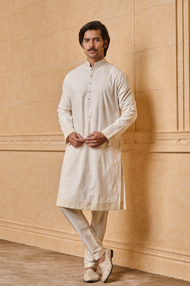 Ivory Cotton Embroidered Kurta Set