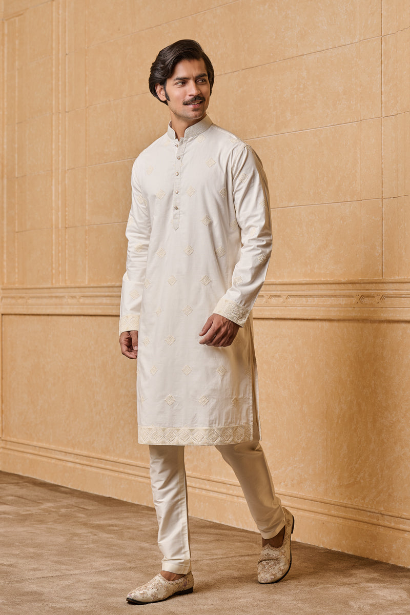 Ivory Cotton Embroidered Kurta Set