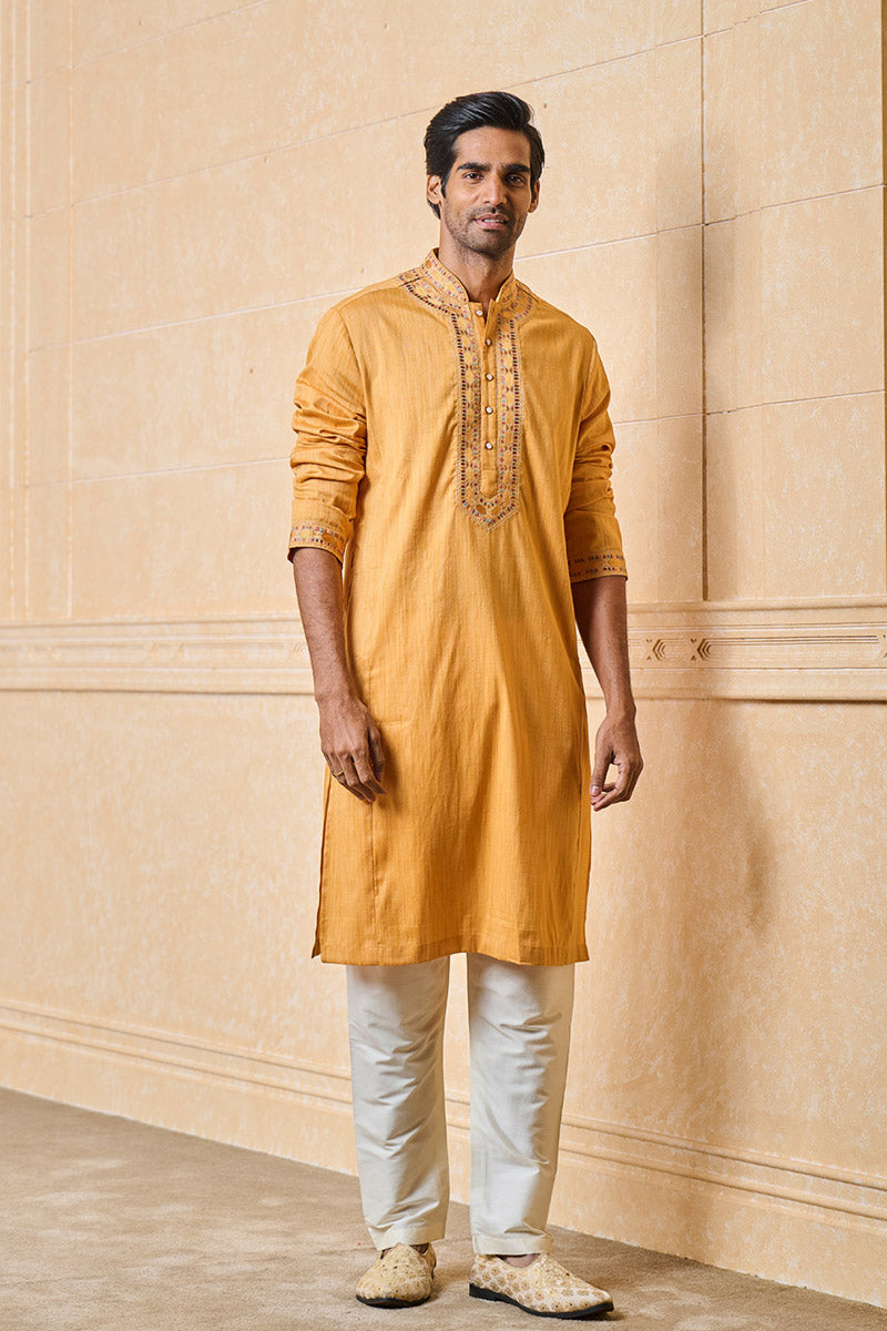 Yellow Ochre Embroidered Kurta Set