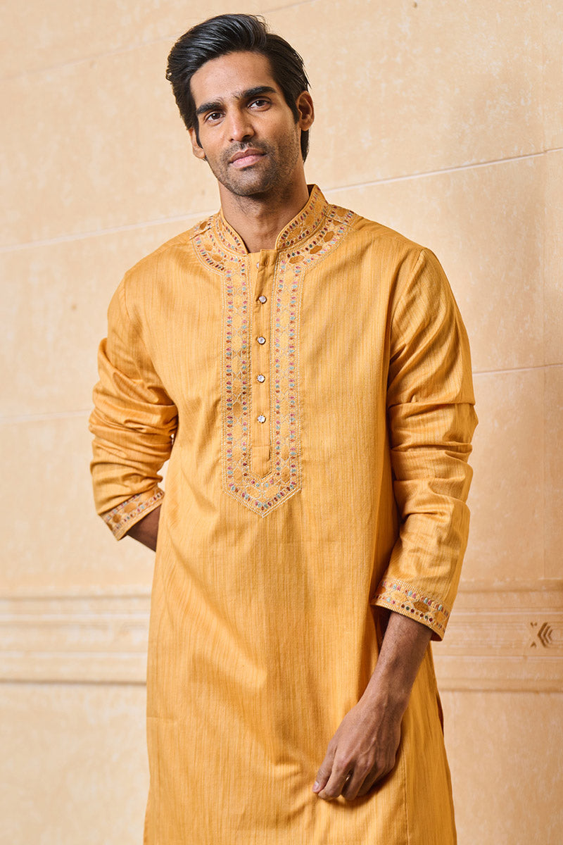 Yellow Ochre Embroidered Kurta Set