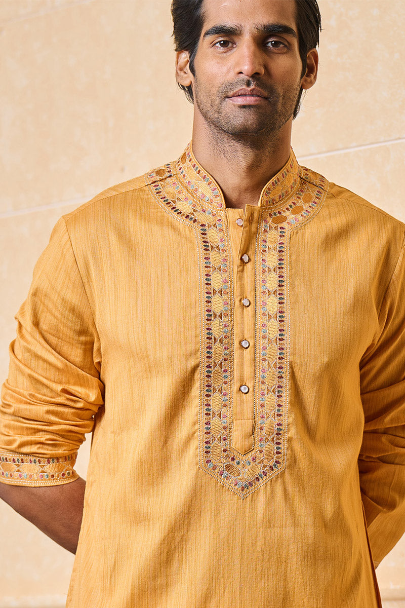 Yellow Ochre Embroidered Kurta Set