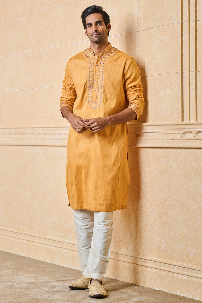 Yellow Ochre Embroidered Kurta Set