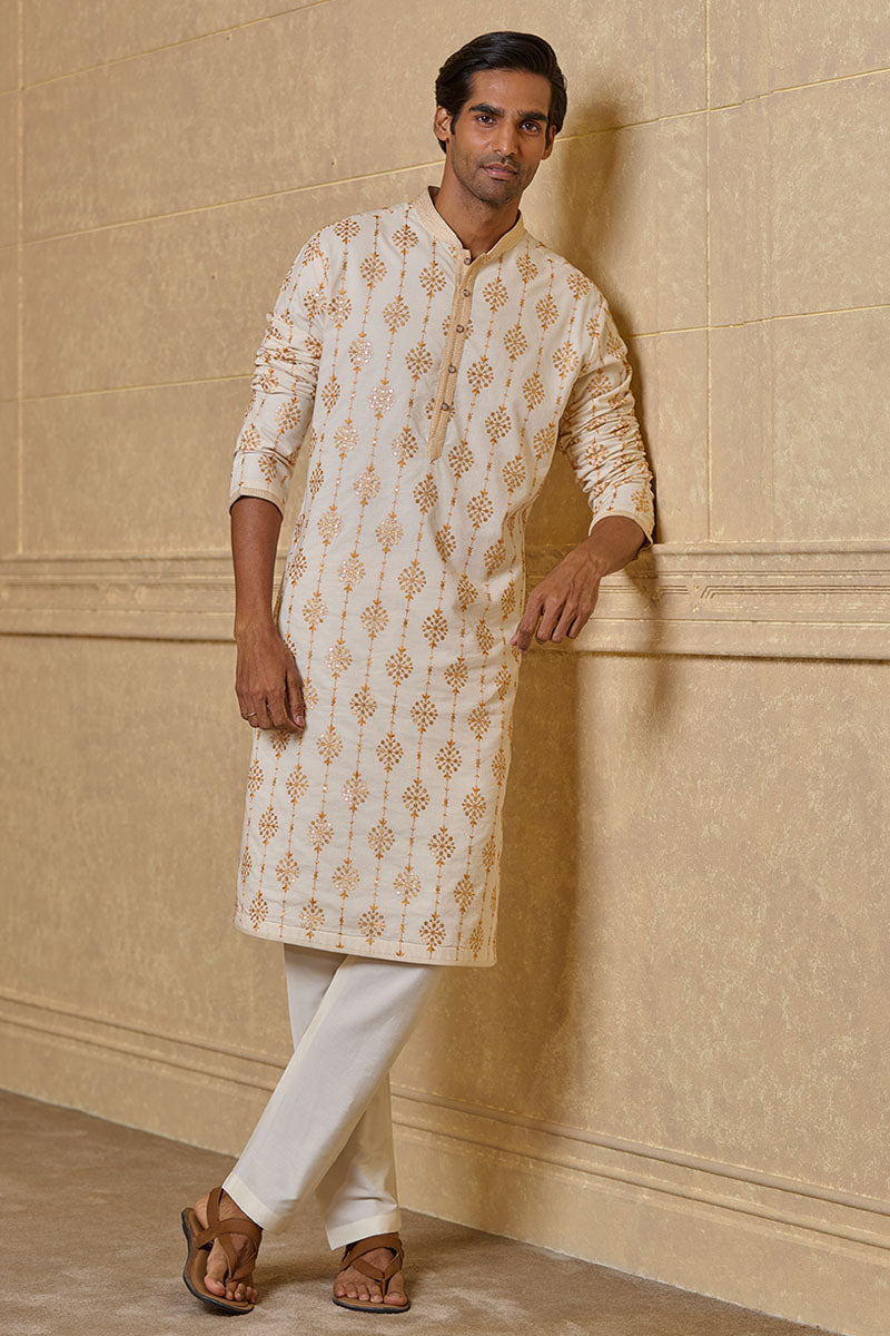 Yellow Cotton Embroidered Kurta Set