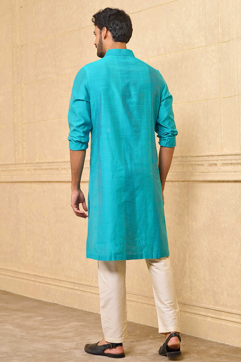 Aqua Zero Point Kurta Set With Top Stitch Detailing