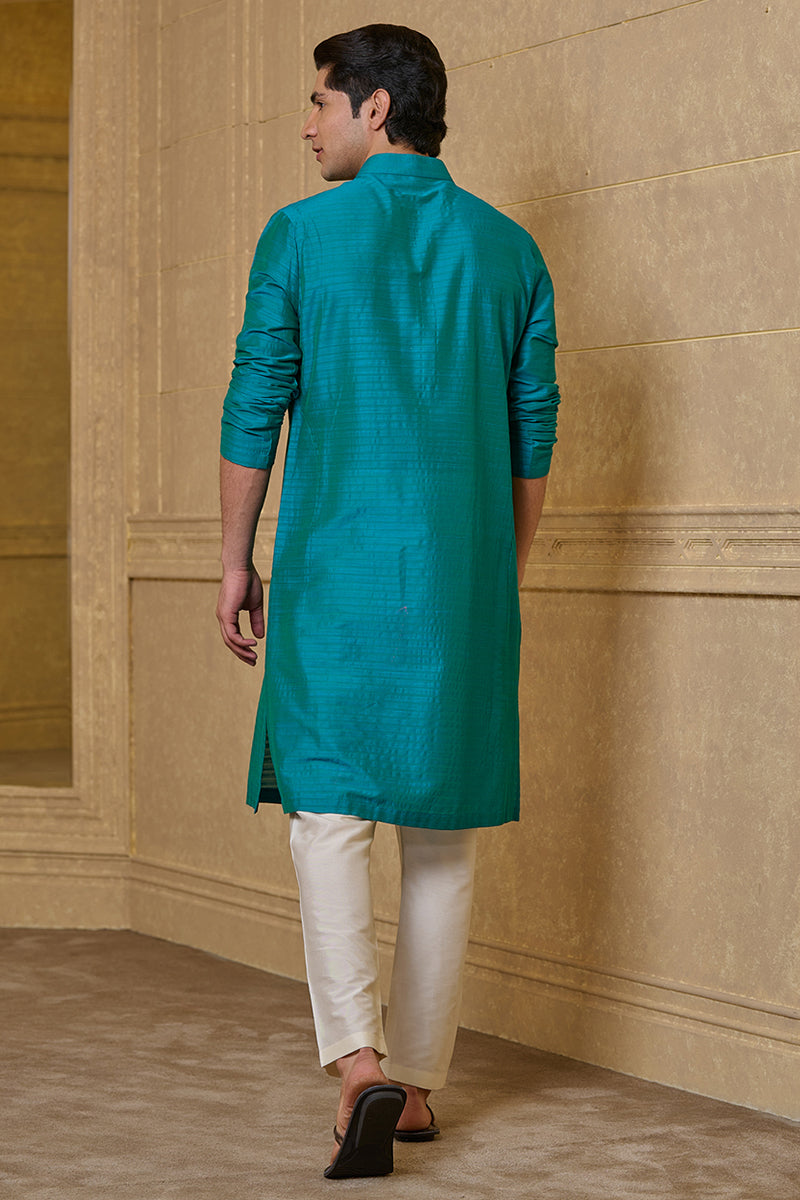 Aqua Zero Point Kurta Set With Top Stitch Detailing