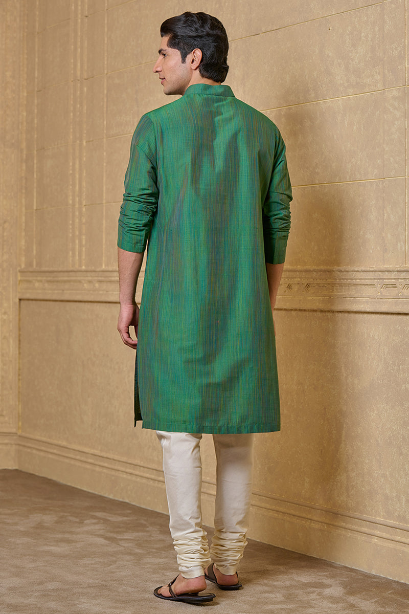 Green Zero Point Kurta Set With Top Stitch Detailing