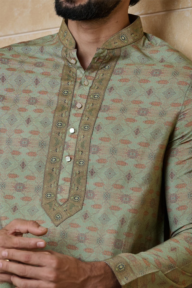 Olive Printed Kurta Set