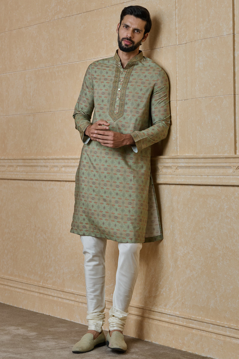 Olive Printed Kurta Set