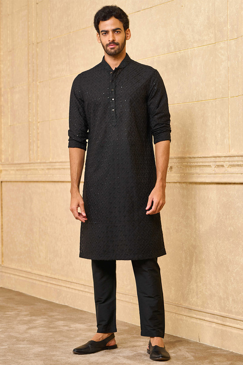 Black Schiffli Kurta Set