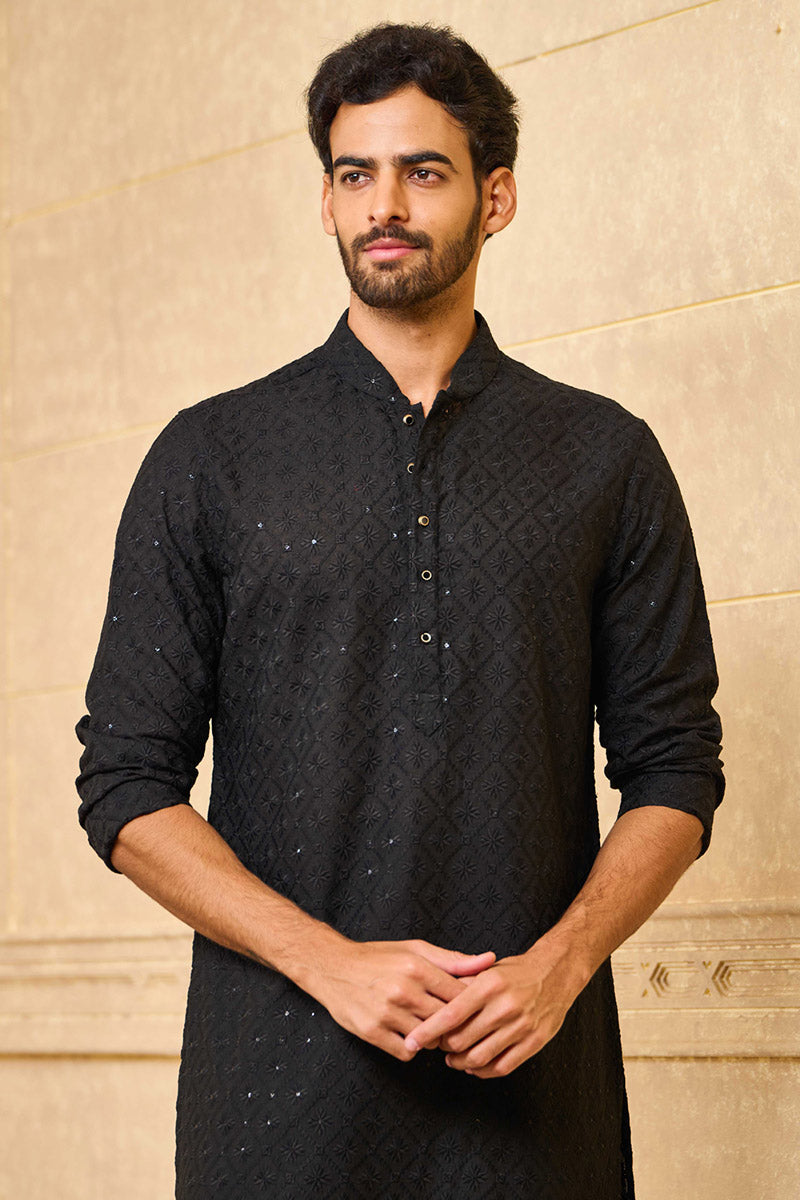 Black Schiffli Kurta Set