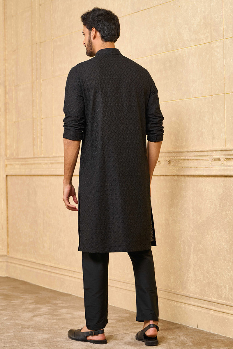 Black Schiffli Kurta Set