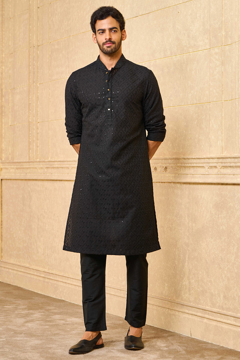 Black Schiffli Kurta Set