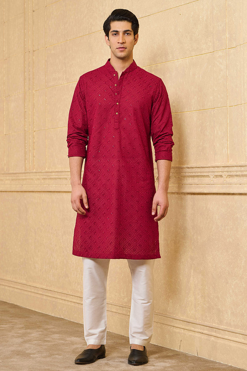 Maroon Schiffli Kurta Set