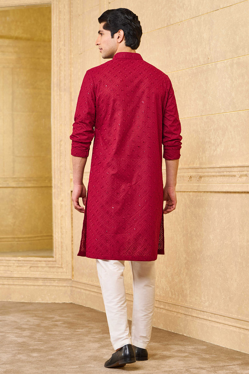 Maroon Schiffli Kurta Set