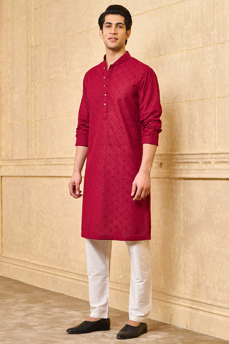 Maroon Schiffli Kurta Set