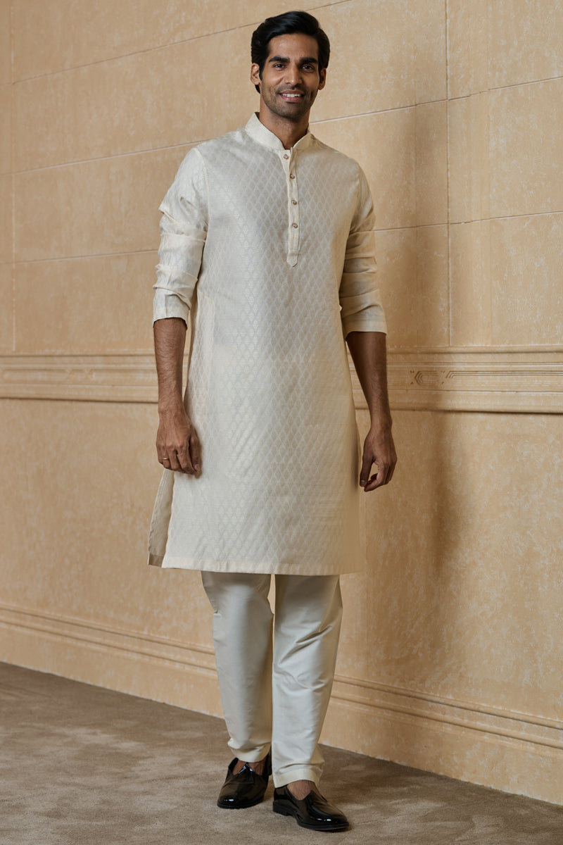 Cream Jacquard Kurta Set