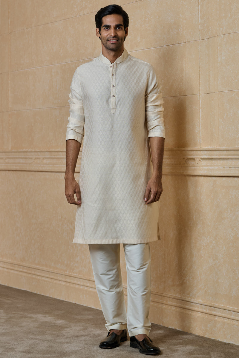 Cream Jacquard Kurta Set