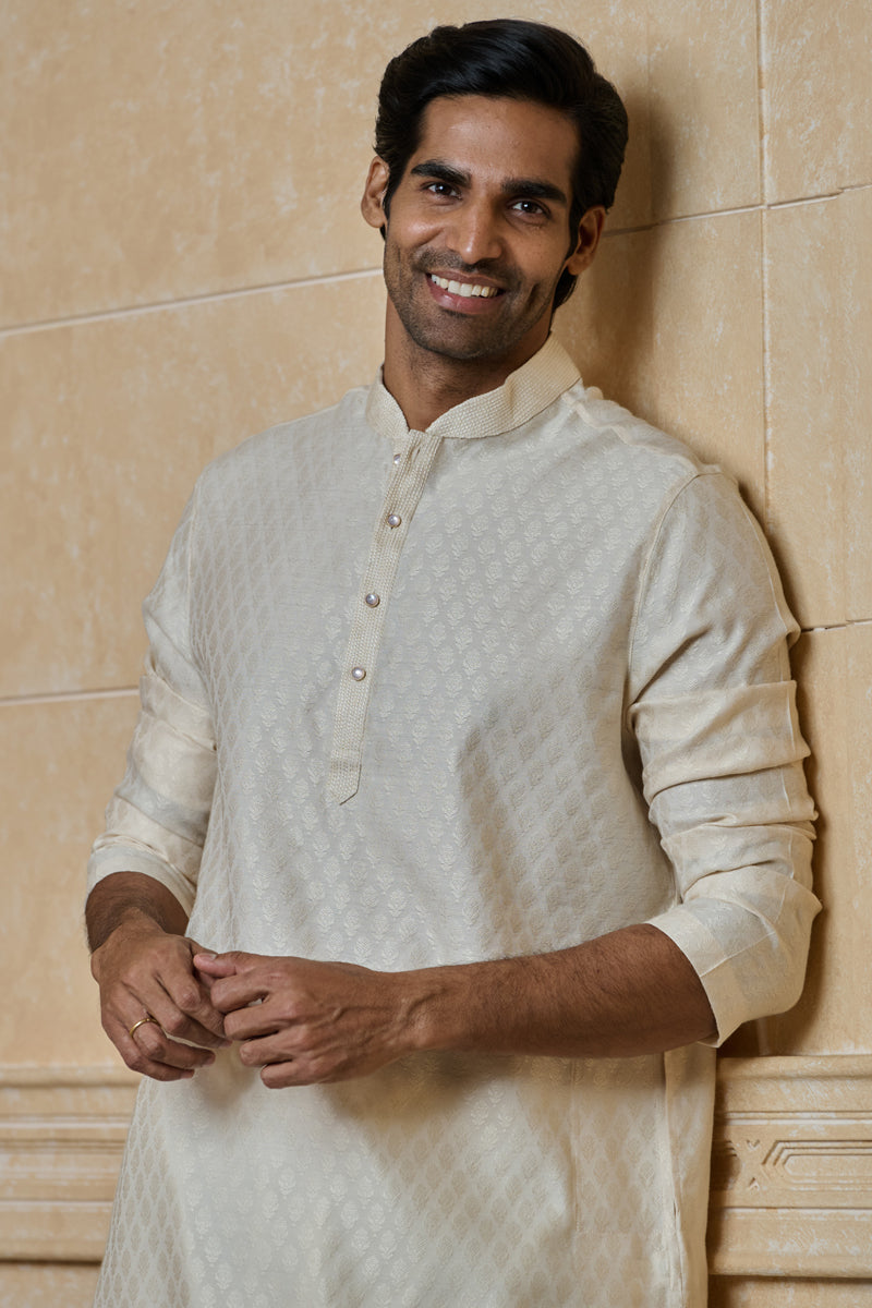 Cream Jacquard Kurta Set