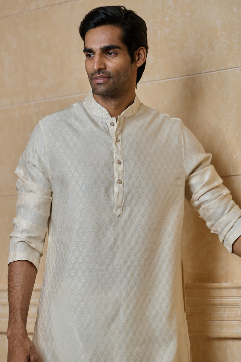 Cream Jacquard Kurta Set