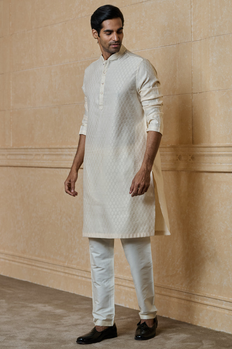 Cream Jacquard Kurta Set