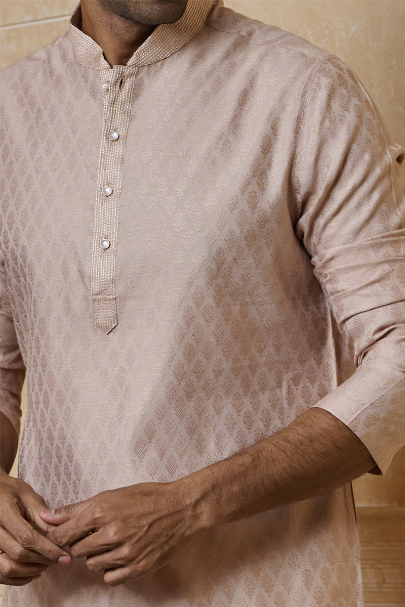 Pink Jacquard Kurta Set