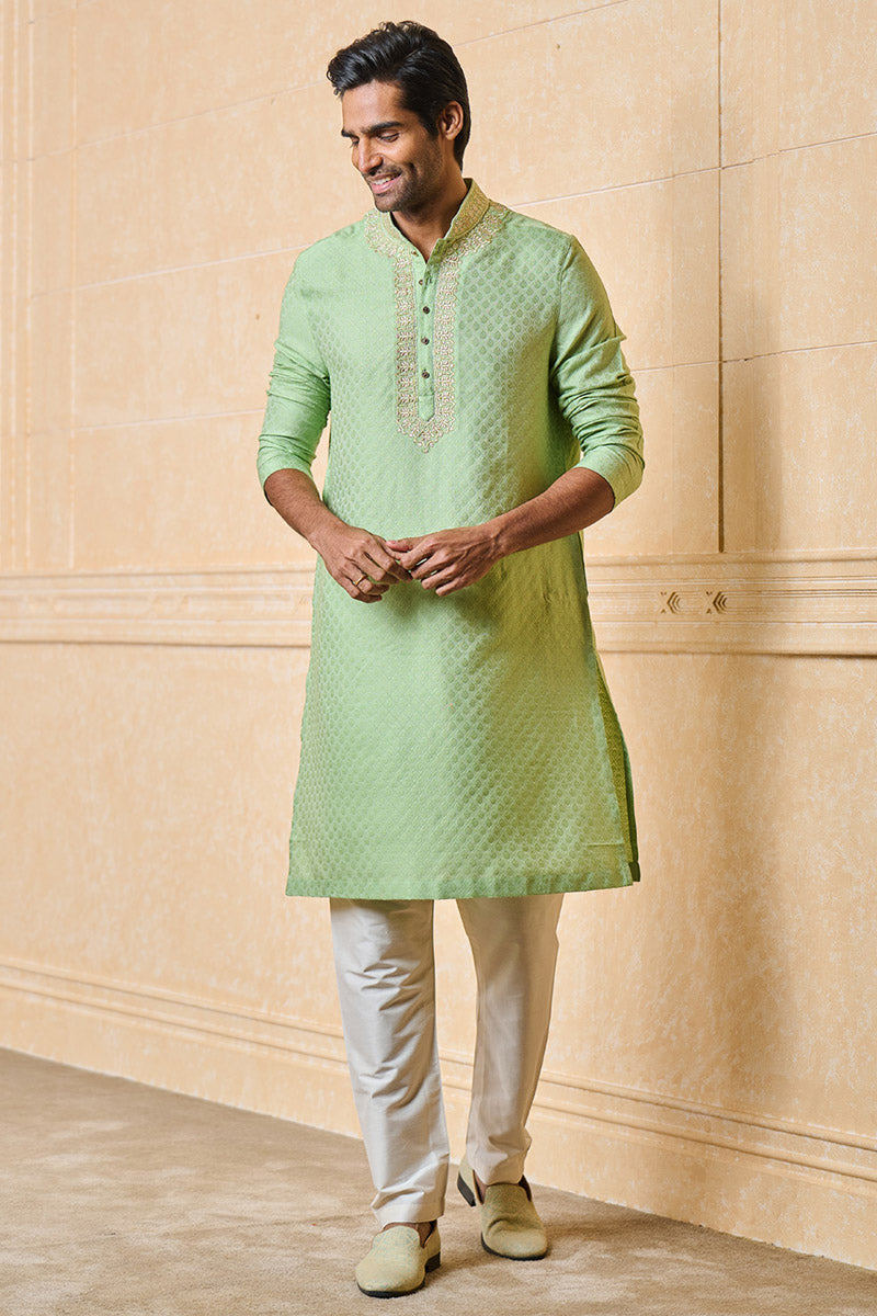 Green Jacquard Kurta Set