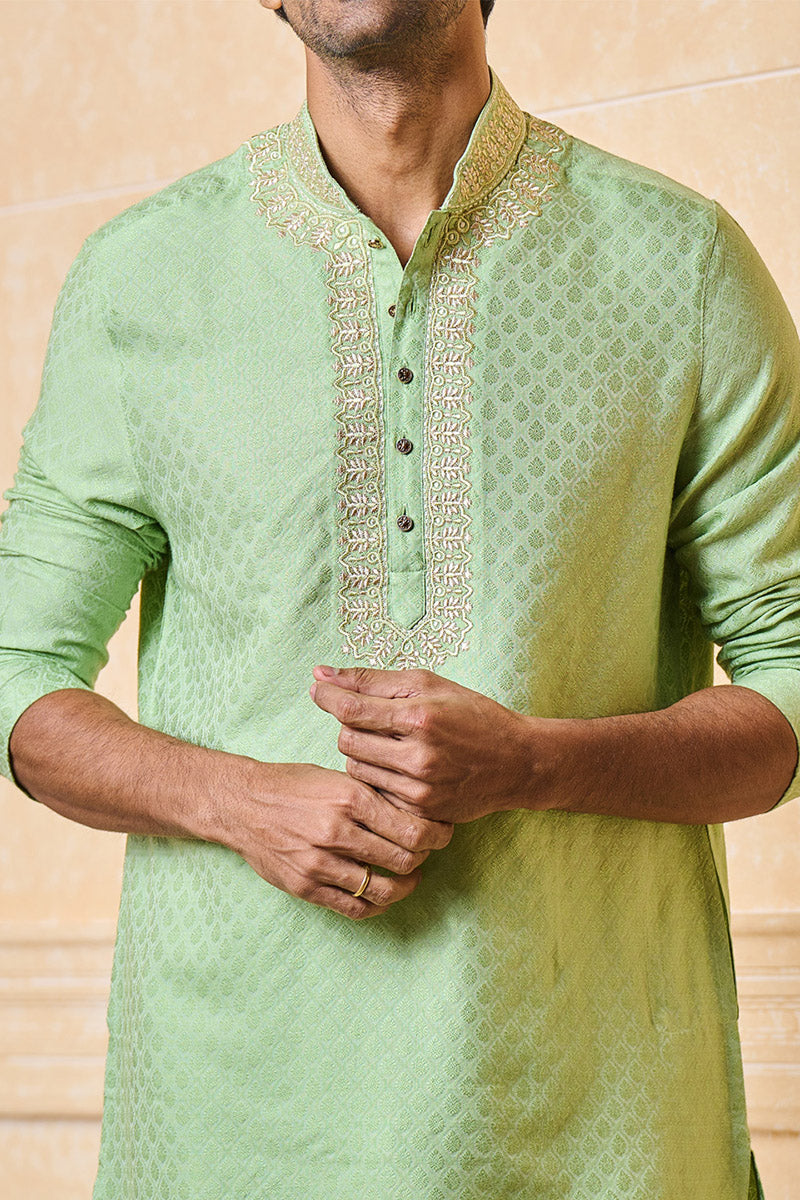 Green Jacquard Kurta Set