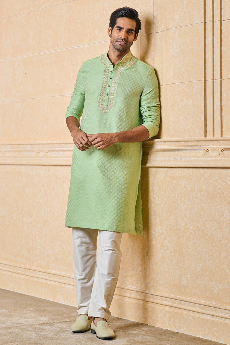 Green Jacquard Kurta Set