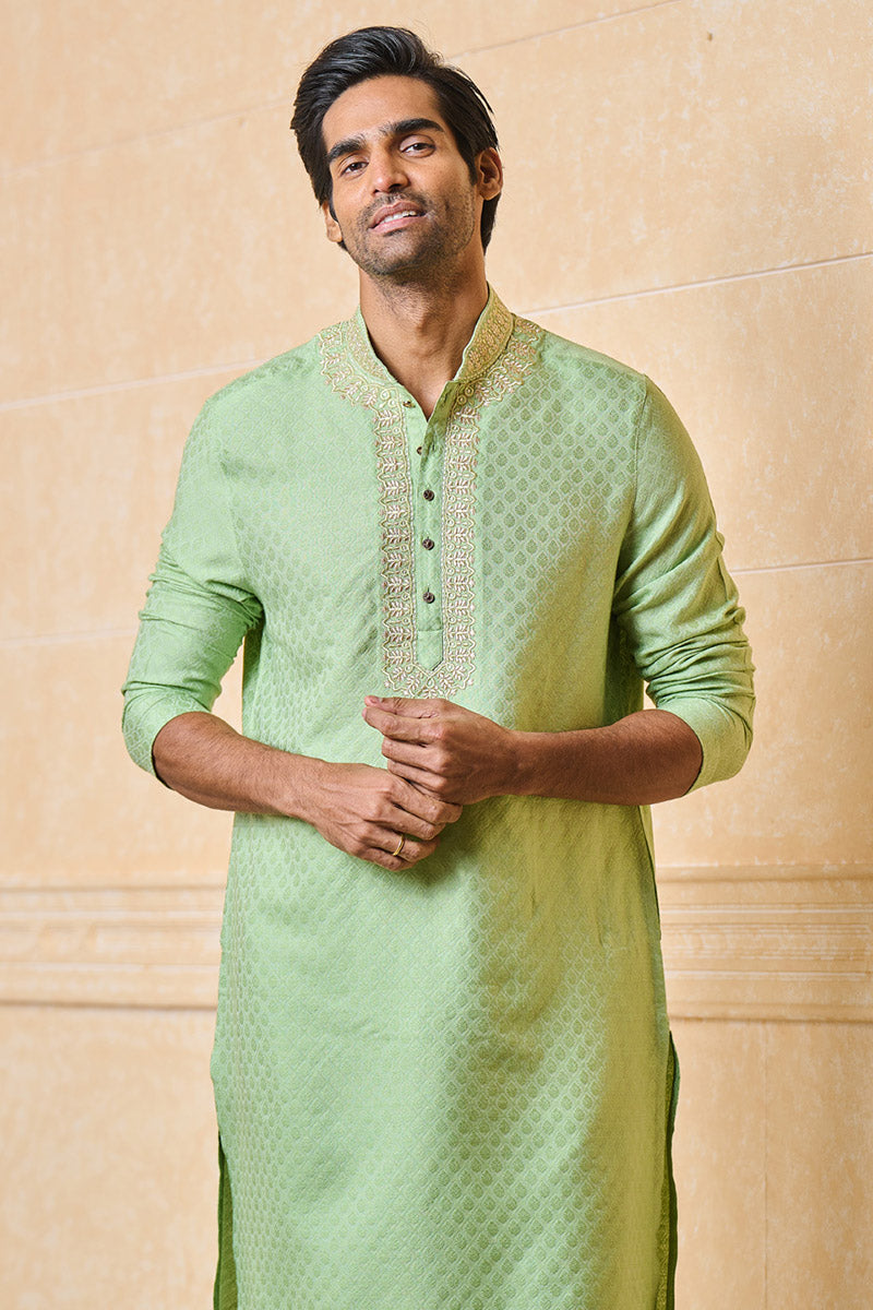 Green Jacquard Kurta Set