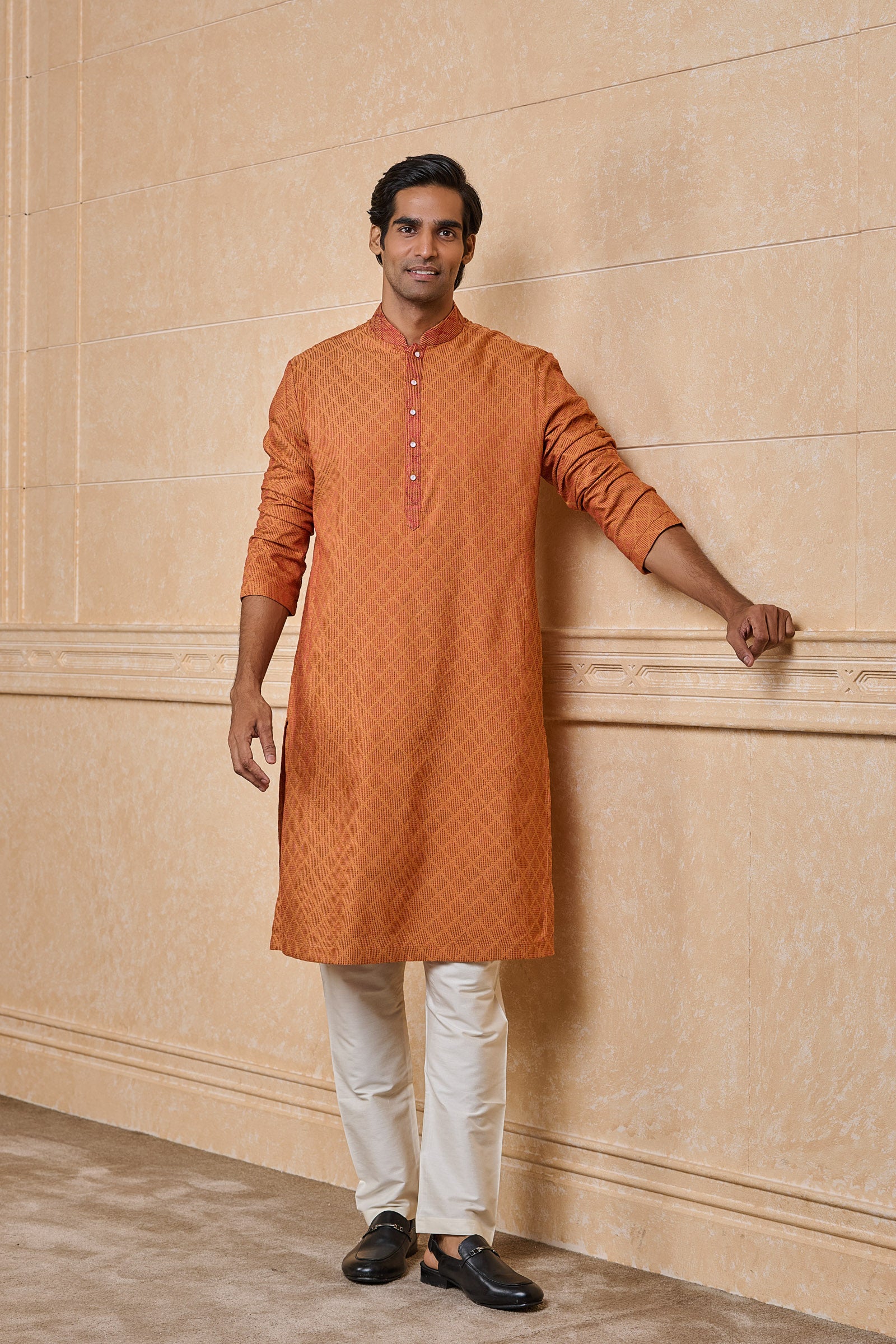 Rust Jacquard Kurta Set