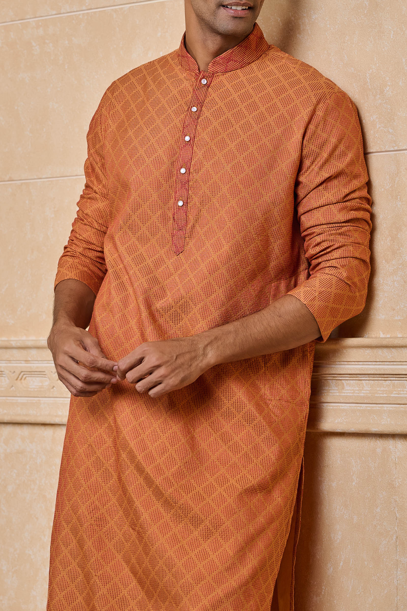 Rust Jacquard Kurta Set