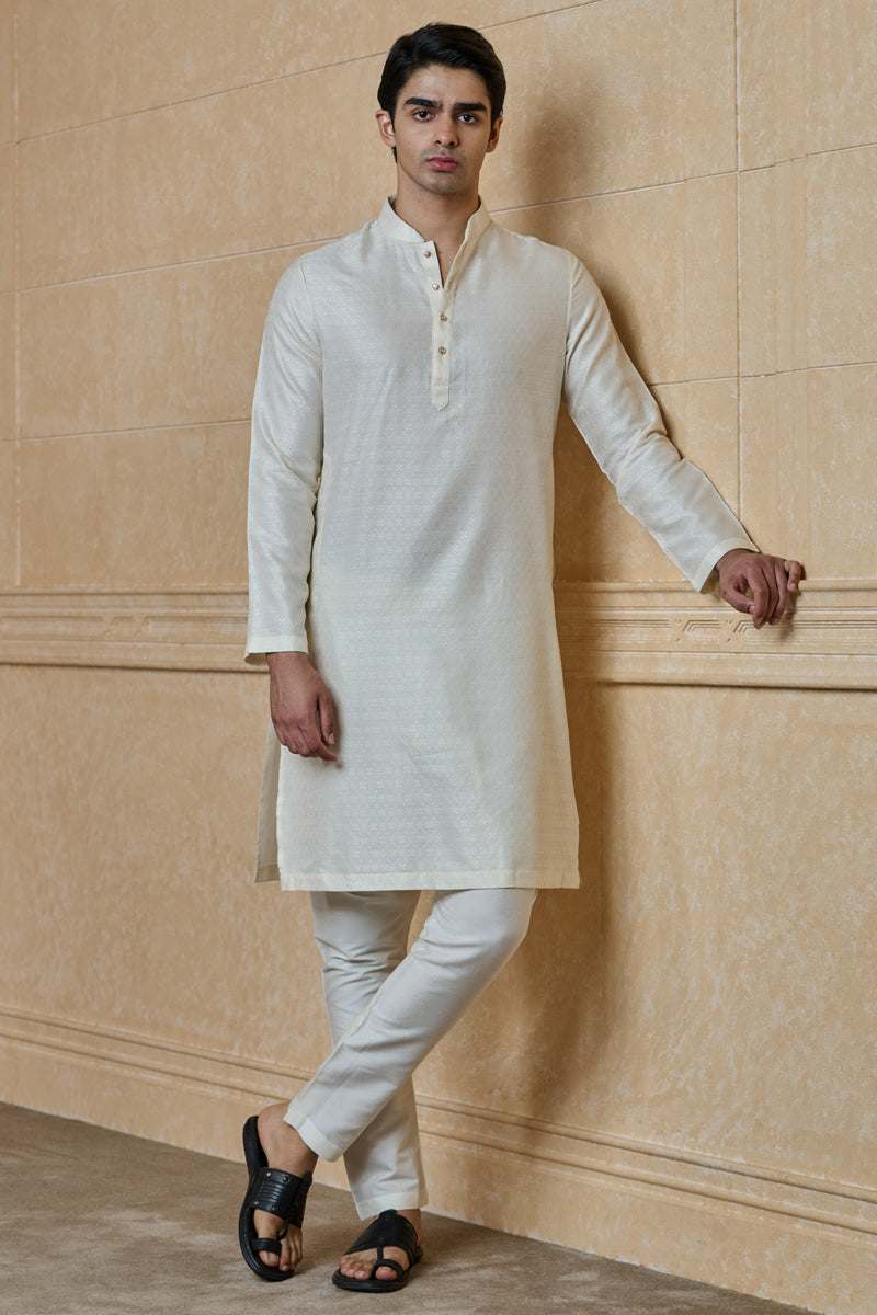 Ivory Jacquard Kurta Set