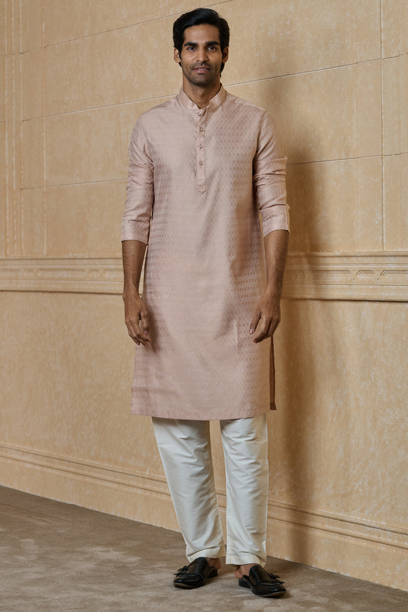 Pink Jacquard Kurta Set