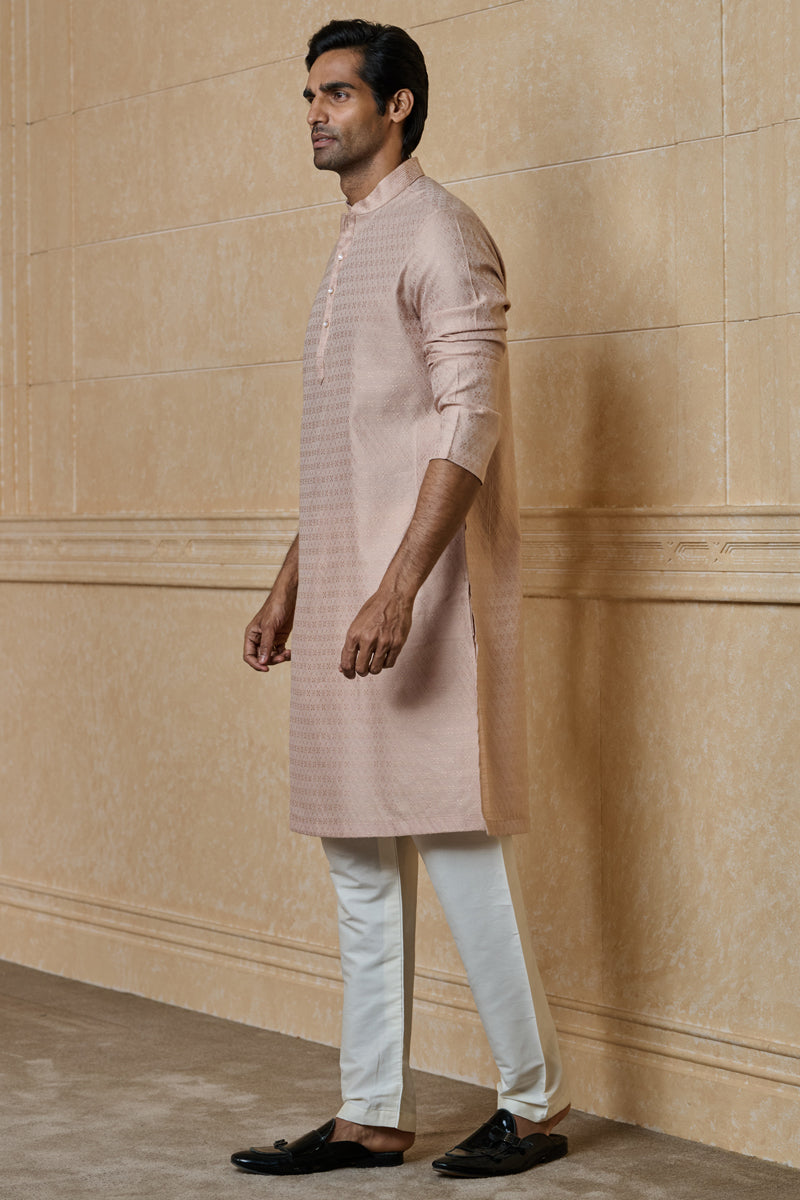 Pink Jacquard Kurta Set