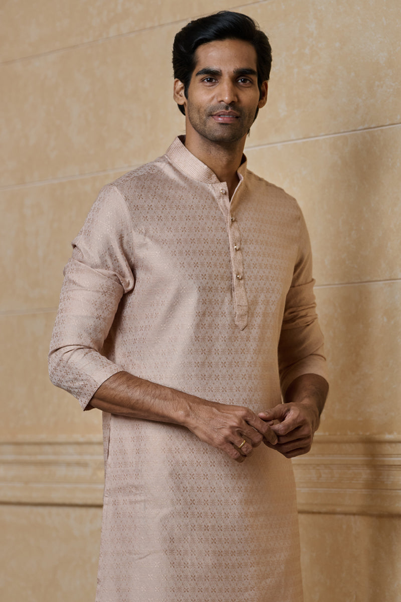 Pink Jacquard Kurta Set