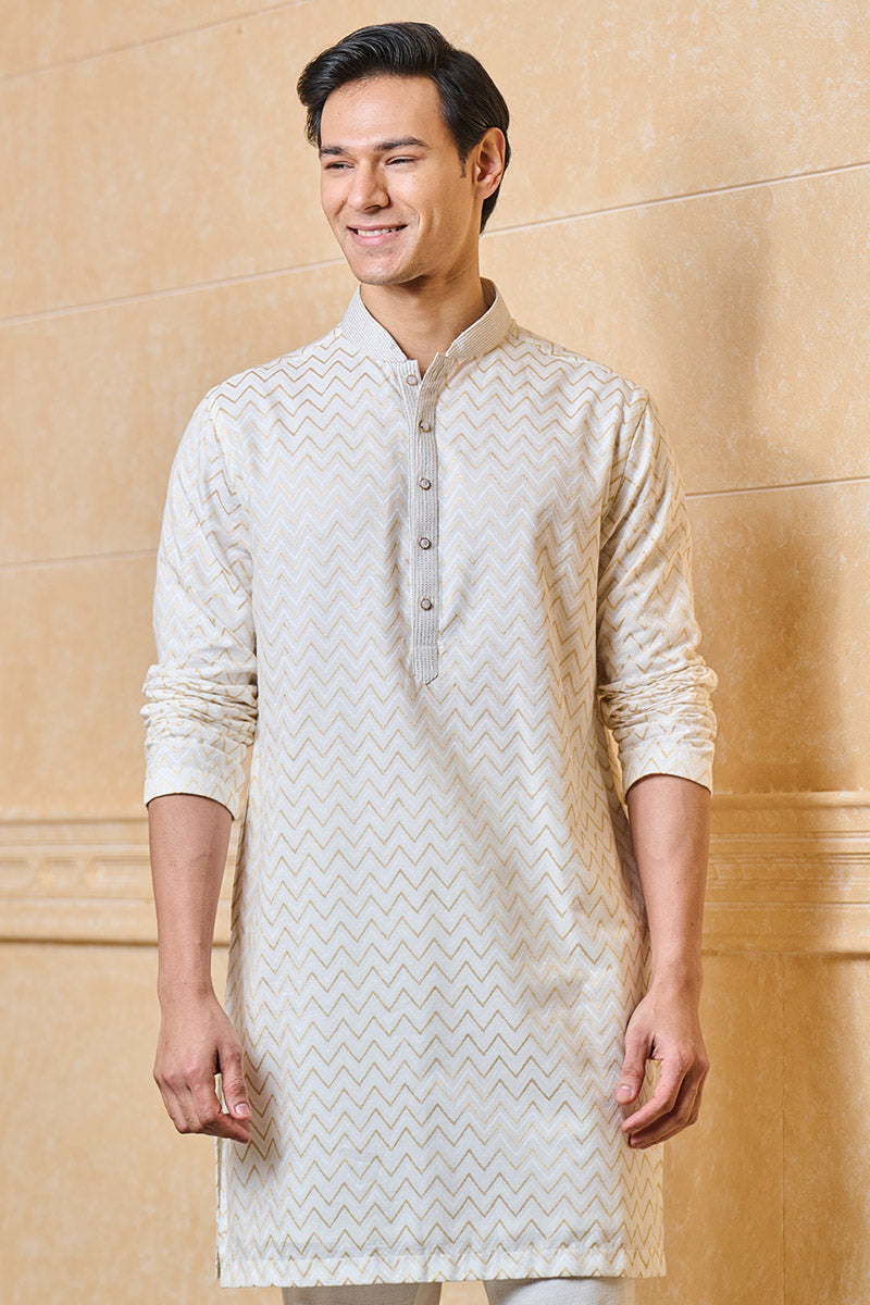 Ivory Jacquard Kurta Set