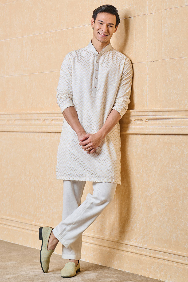 Ivory Jacquard Kurta Set