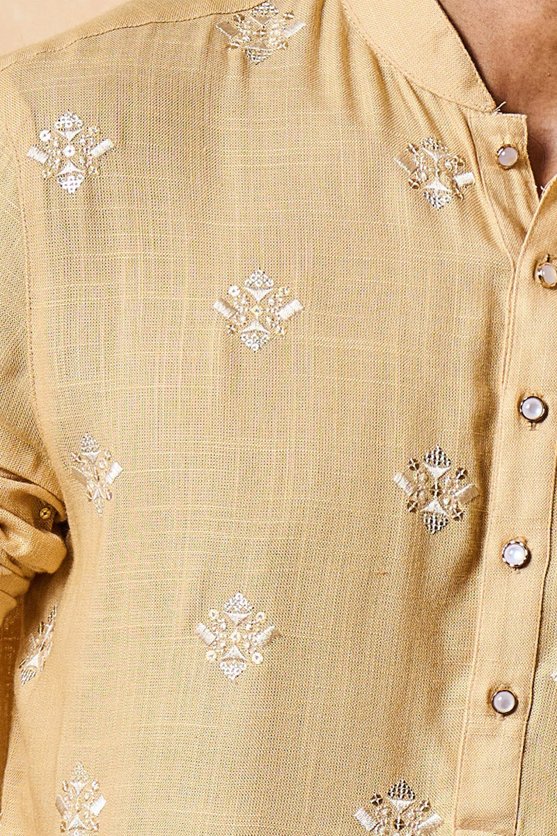 Beige Butti Embroidered Kurta Set