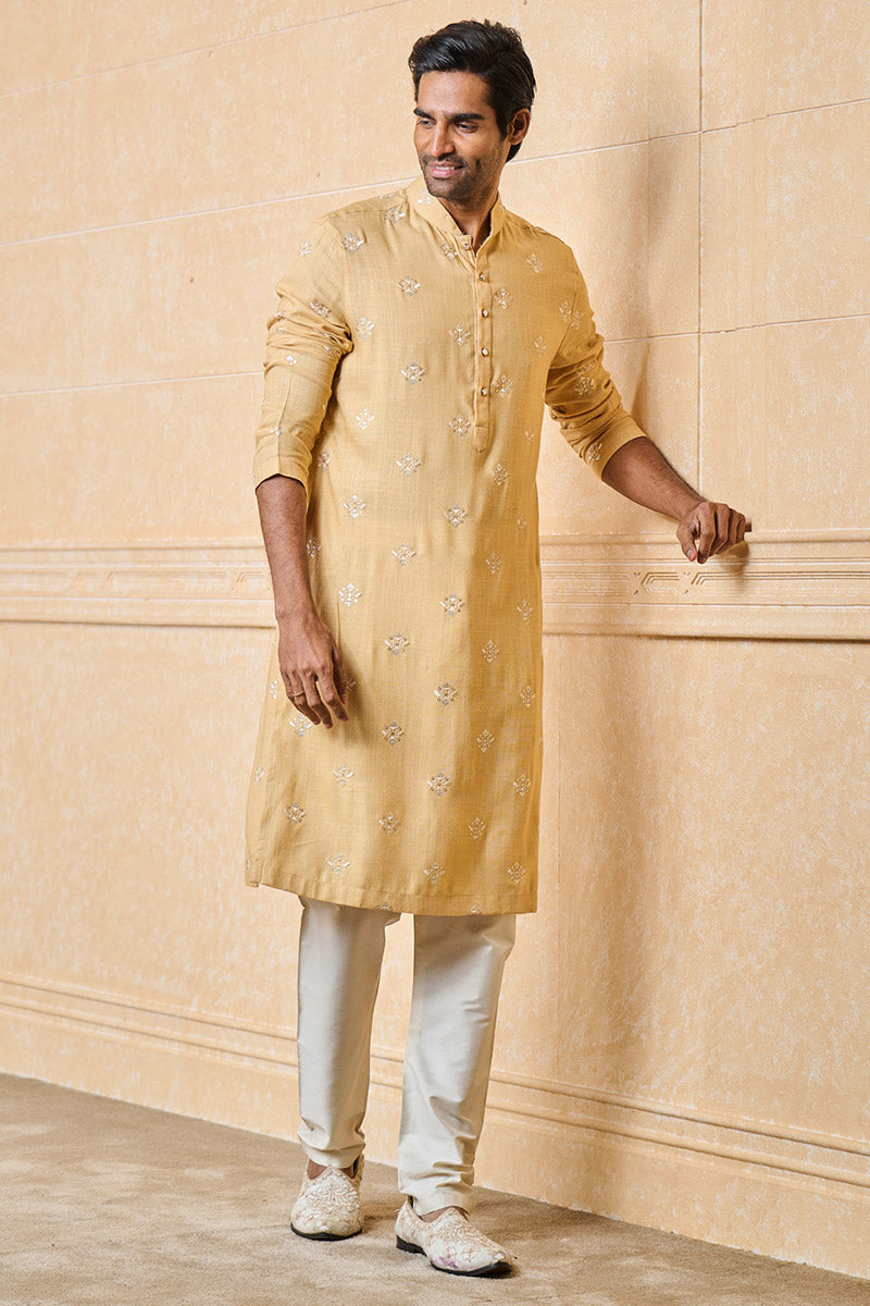 Beige Butti Embroidered Kurta Set