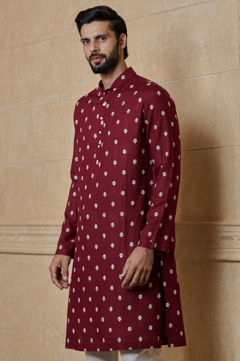 Maroon Butti Embroidered Kurta Set