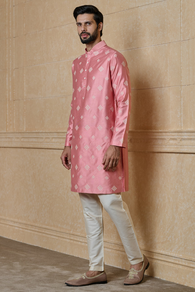 Pink Butti Embroidered Kurta Set