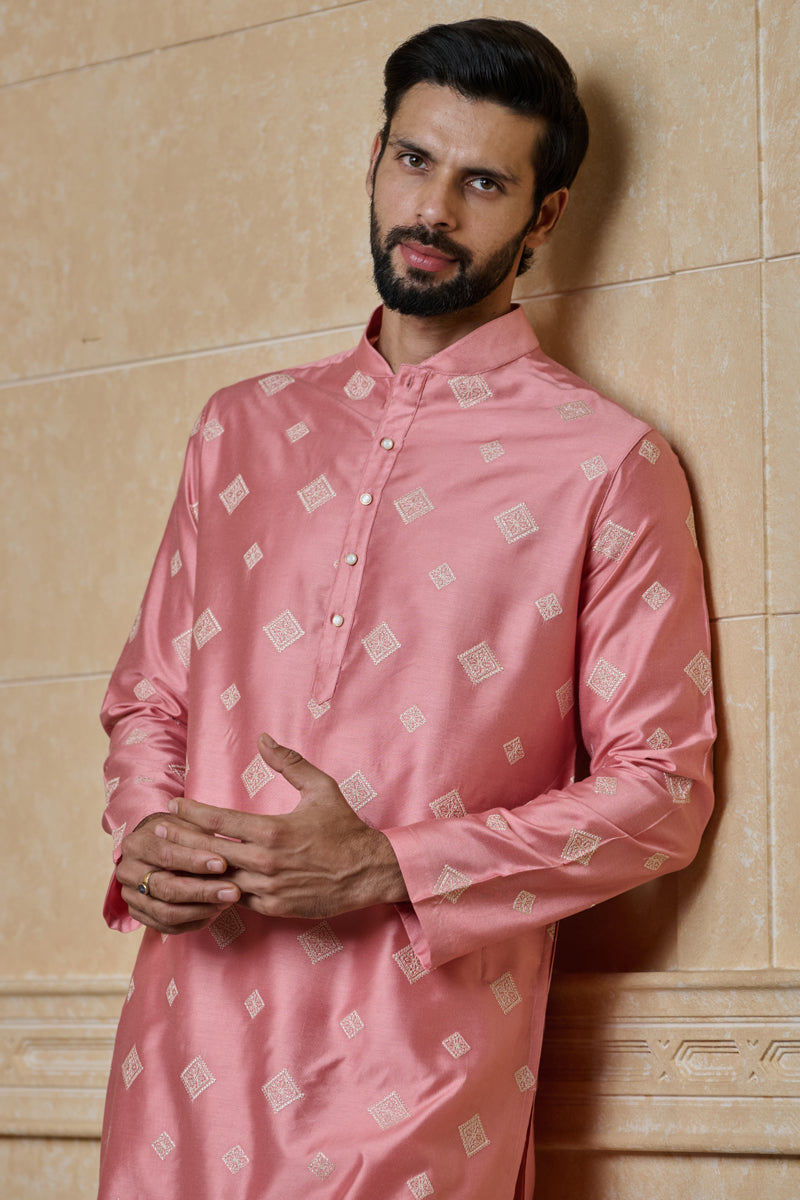 Pink Butti Embroidered Kurta Set