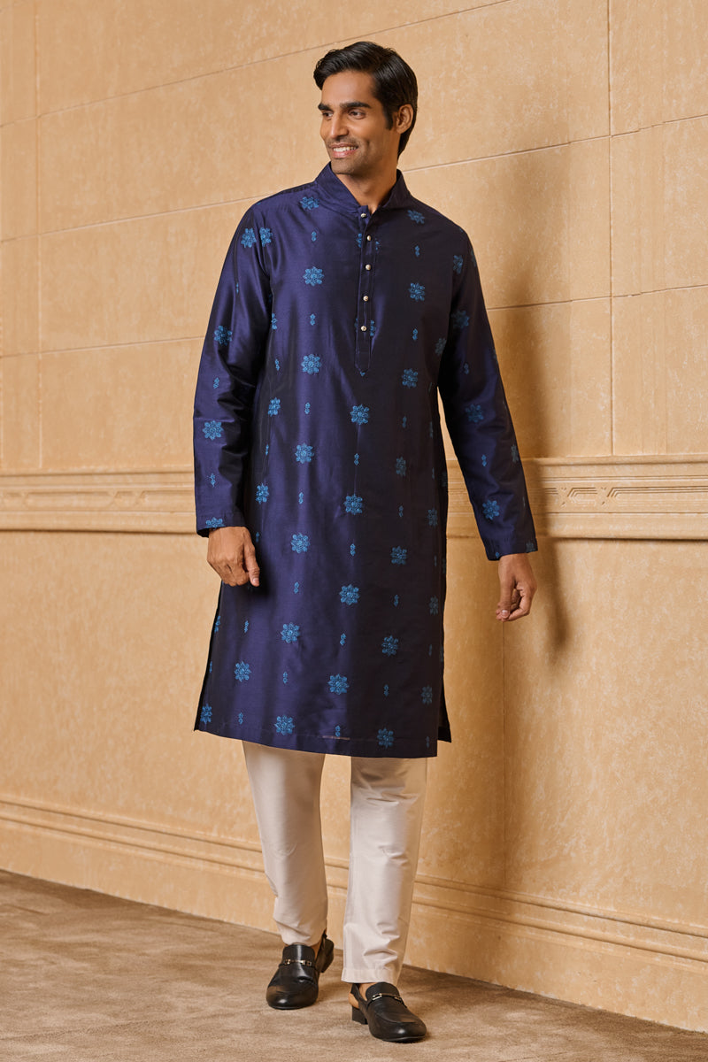 Navy Butti Embroidered Kurta Set