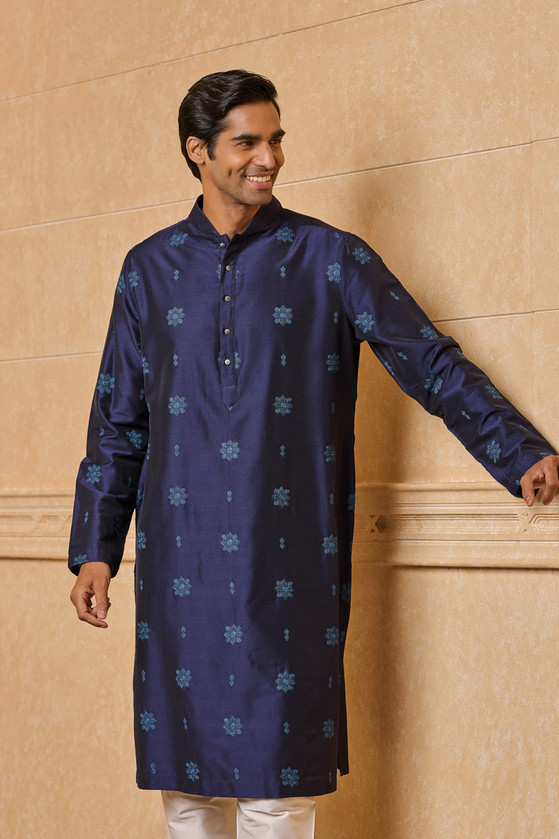 Navy Butti Embroidered Kurta Set