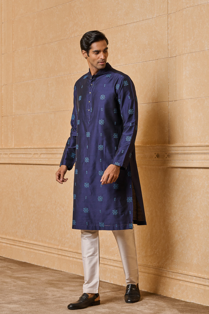 Navy Butti Embroidered Kurta Set