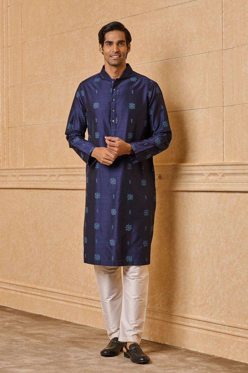 Navy Butti Embroidered Kurta Set